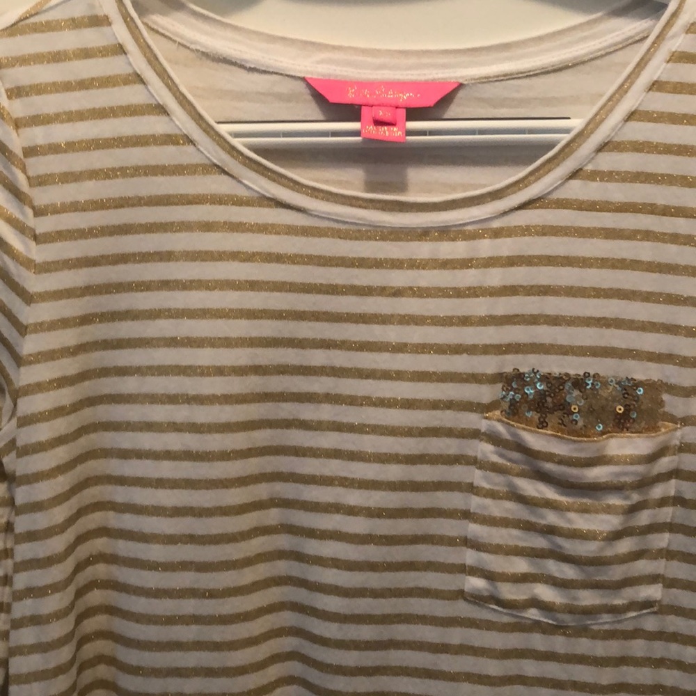 Lilly Pulitzer gold and white stripe shirt size XS